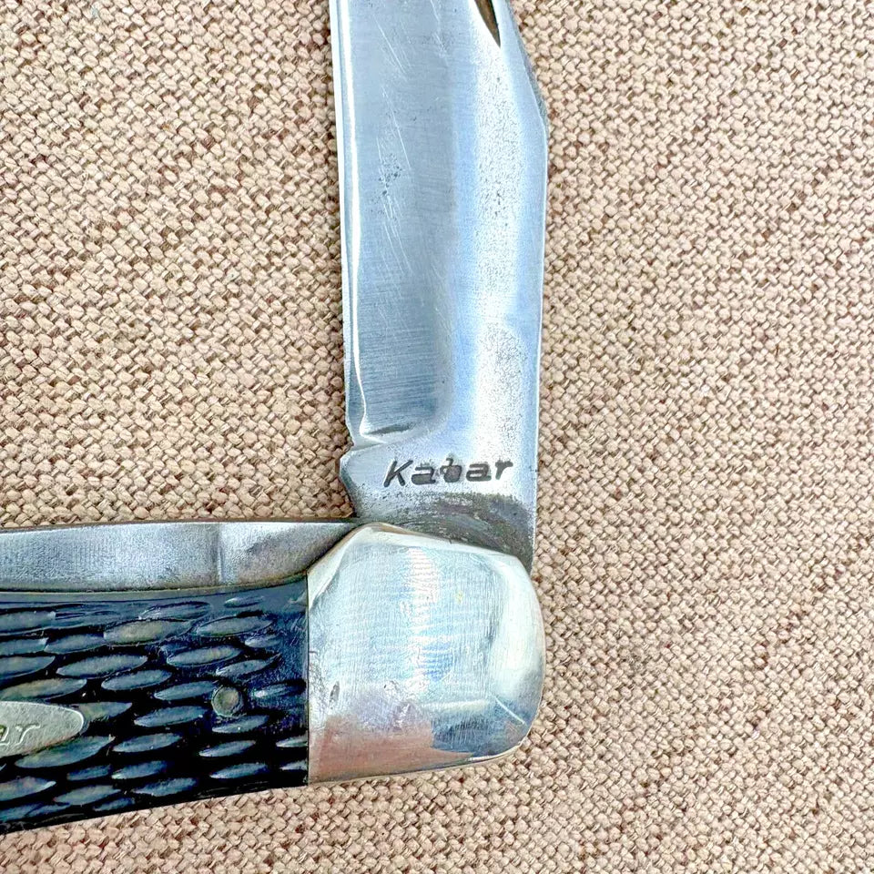 Vintage Ka-Bar 2 Blade Folding Hunter Knife Black Composite Handles (178)