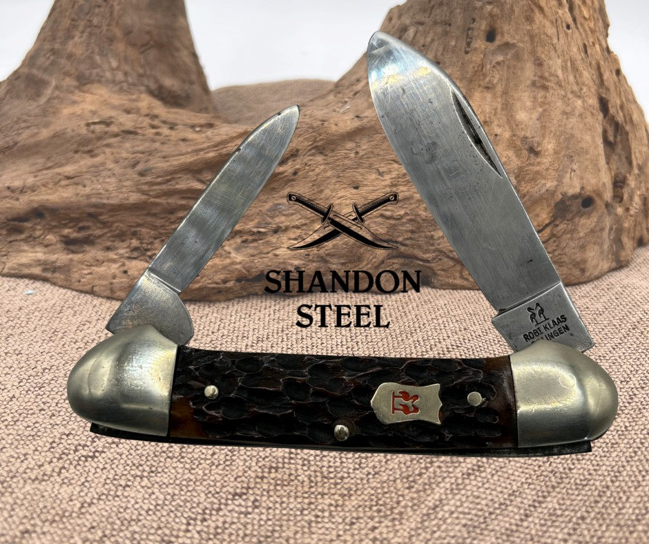 ROBT KLAAS KISSING CRANE SOLINGEN GERMANY BONE 2 BLADE CANOE KNIFE 2629XVI (20)
