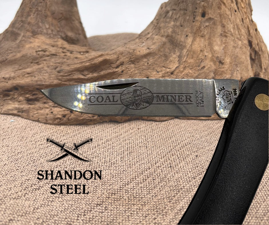 Kissing Crane Coal Miner Robert Klaus KC43CM Single Blade Black Pkt Knife (019)