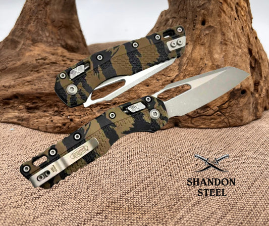 Microtech Knives MSI RAM LOK Tiger Camo Polymer & M390MK Apocalyptic 210T-10APPMTRC