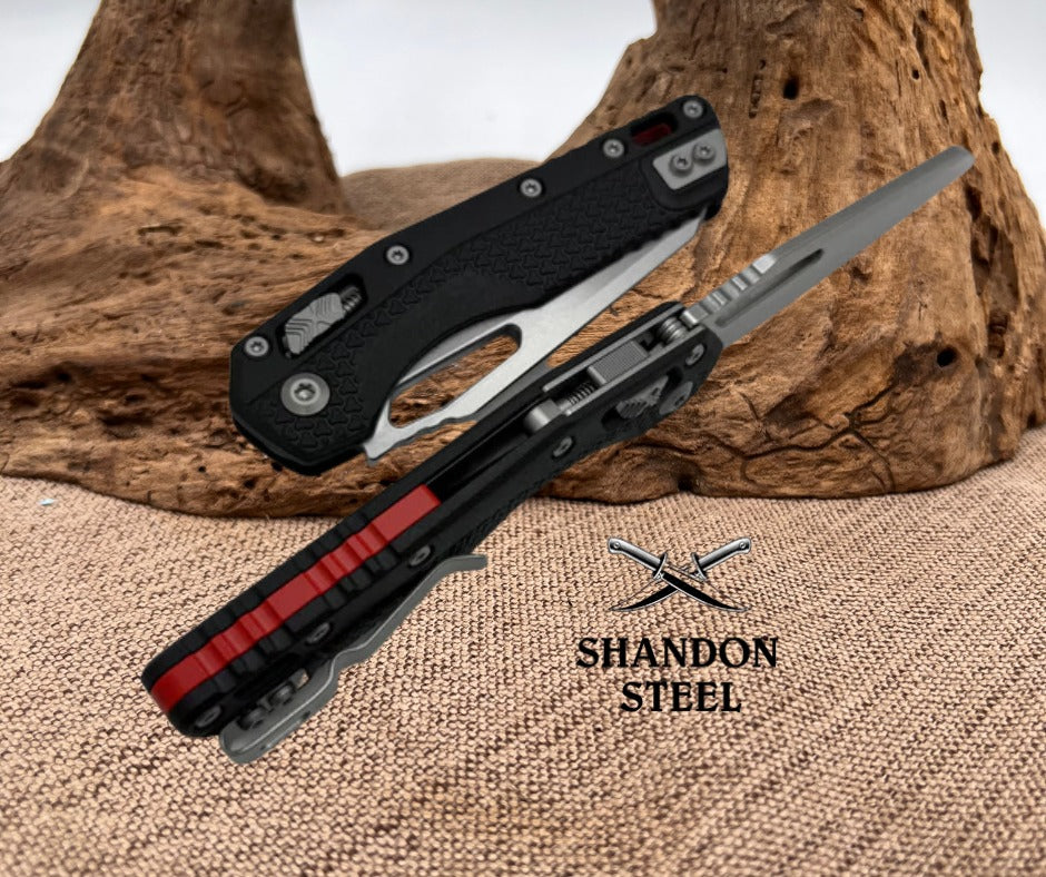 Microtech Knives MSI RAM LOK Black Polymer Injection Molded w/ Red Back Strap & M390MK 210T-10PMBK-A5