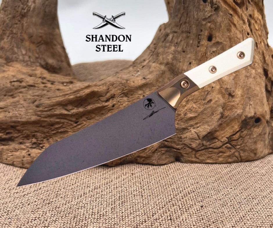 Microtech Chef's Knife Ivory G-10/Bronze Titanium Bolster w/ DLC M390MK 3000B-1DLCIVS