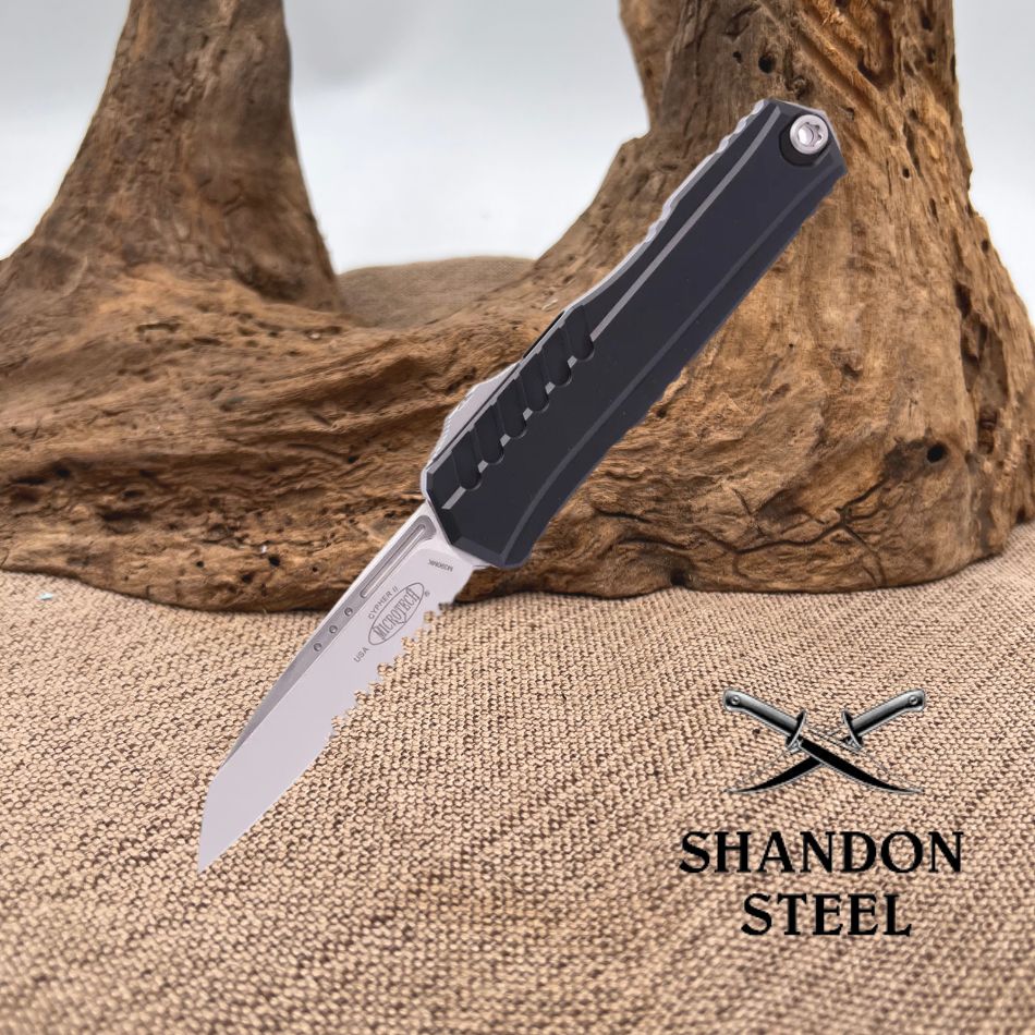 Microtech Cypher® II S/E Stonewash Partial Serrated (1241-11)