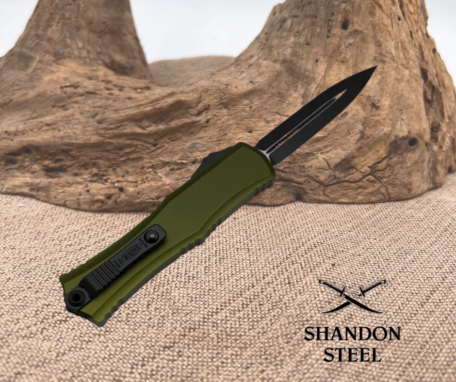 Microtech Knives Mini Hera Black D/E M390MK w/ OD Green Handle 1702M-1 OD