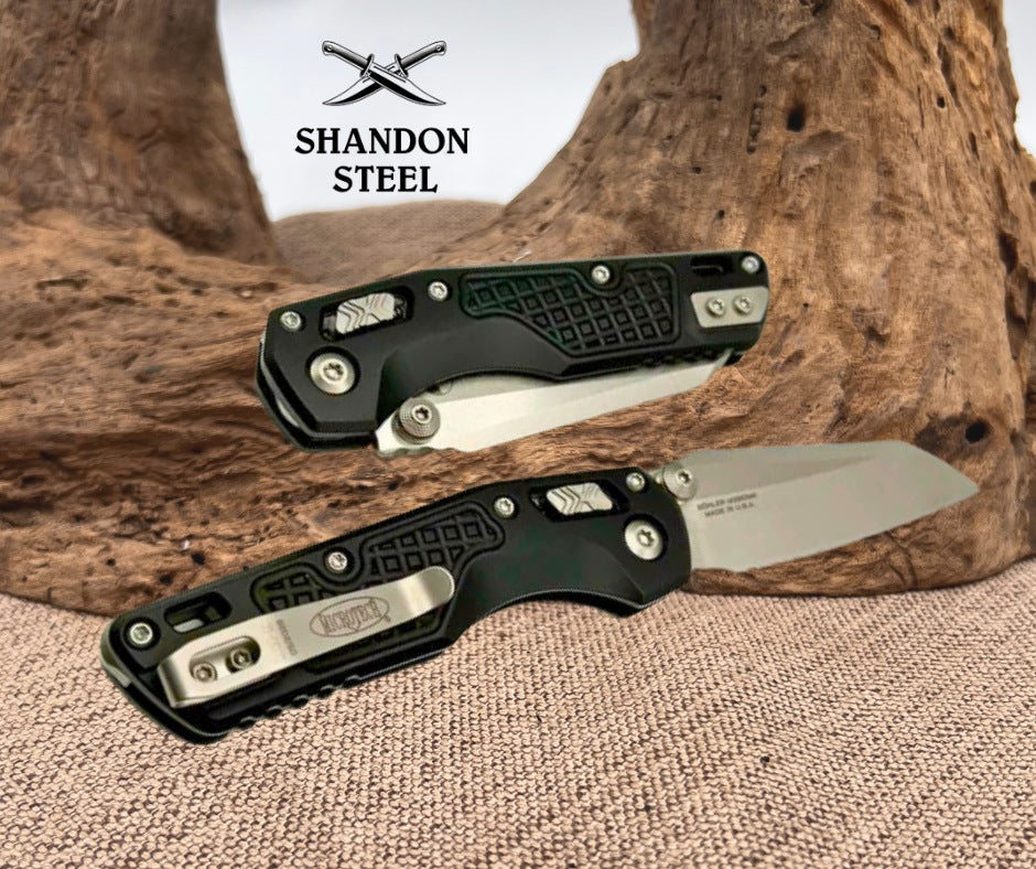 Microtech MSI RAM LOK Mini Frag Aluminum Handles w/ Full Serrated Stonewash M390MK 210M-12FR
