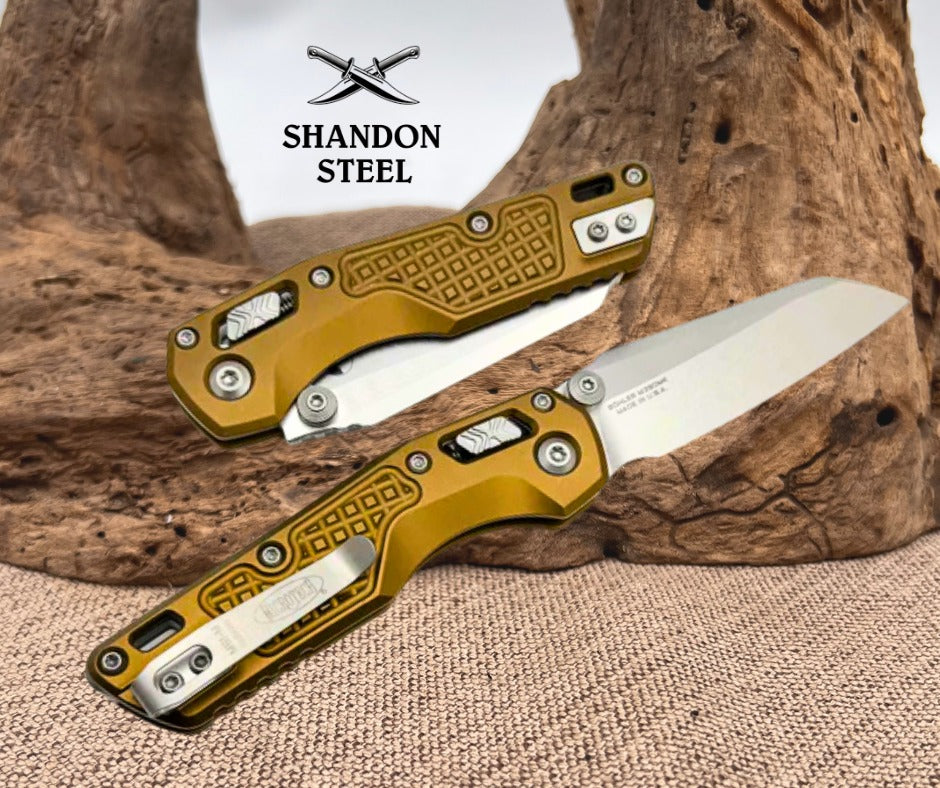 Microtech MSI RAM LOK Mini Tan Frag Aluminum Handles w/ Stonewash M390MK 210M-10FRTA