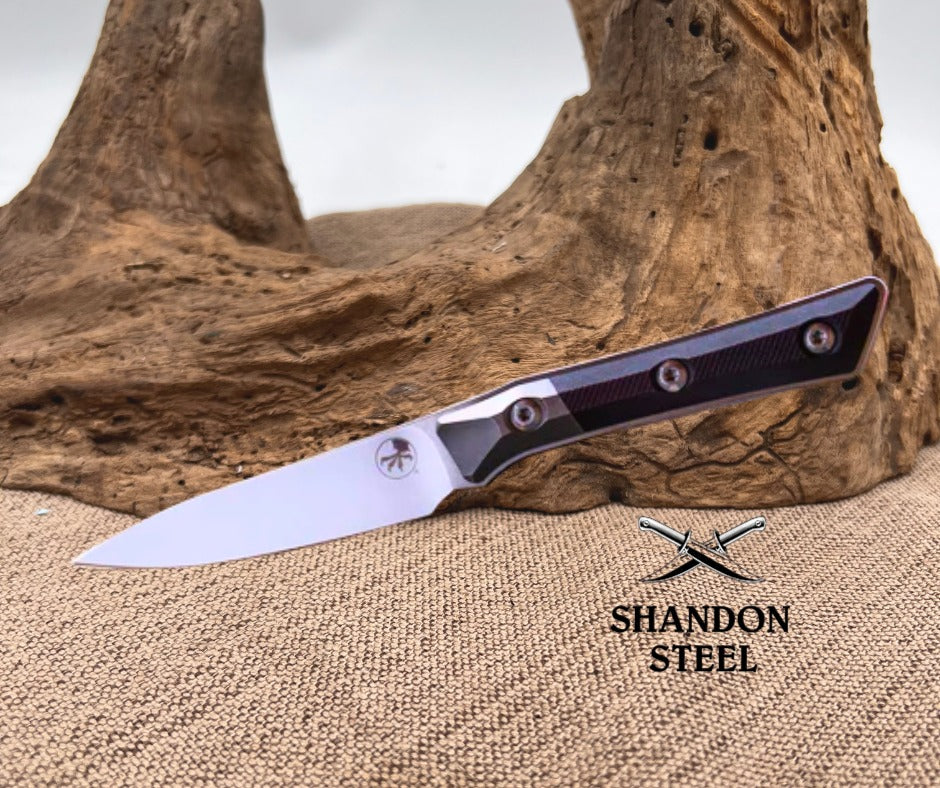 Microtech Paring Knife Black G-10/Titanium Bolster Handle w/ Stonewash M390MK 3500B-10BK