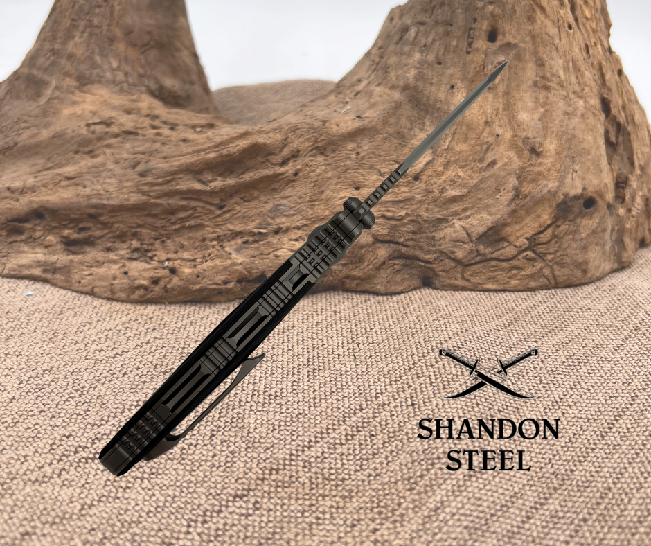 Microtech Socom Bravo Mini Warcom Titanium Handle Hand Rubbed Satin Standard Blue Titanium Pivot Collar Carbon Fiber Scales 263M-4CFTI