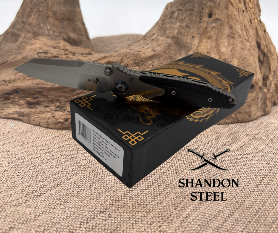 Microtech Socom Bravo Mini Warcom Titanium Handle Hand Rubbed Satin Standard Blue Titanium Pivot Collar Carbon Fiber Scales 263M-4CFTI