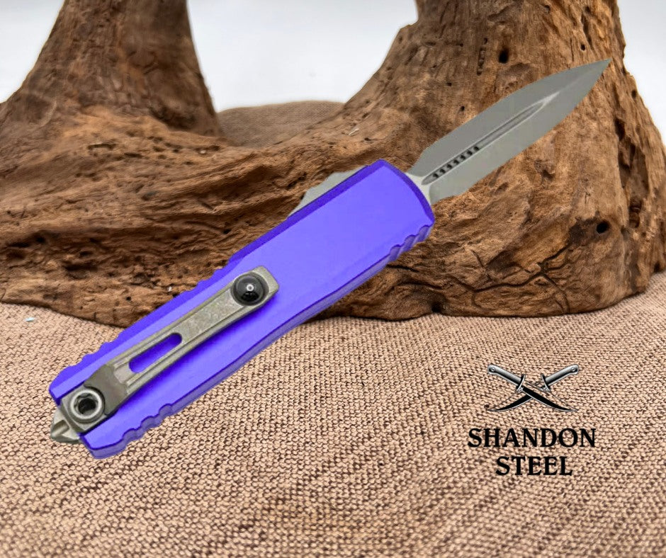 Microtech UTX-85 Gen IV w/ Purple Handle & Apocalyptic D/E M390MK 12324-10APPU