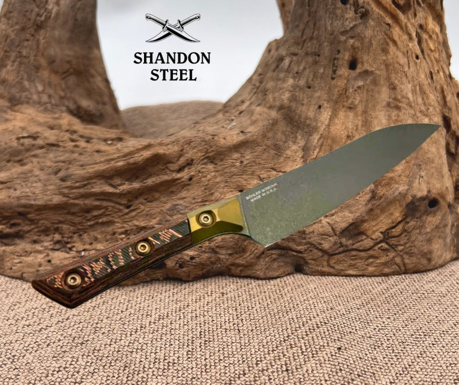 Microtech Utility Knife Livewire Carbon Fiber/Bronze Titanium Bolster Handle w/ DLC M390MK Signature Series 3400B-1DLCLWCFS