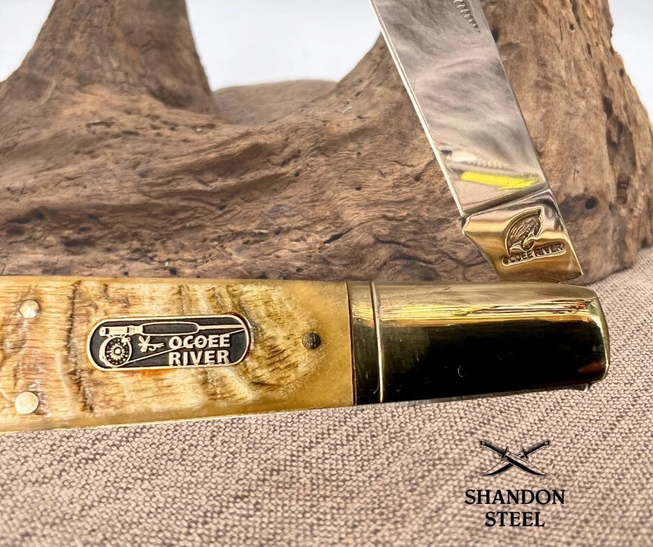 OCOEE RIVER LARGE GRAND DADDY BARLOW FOLDING POCKET KNIFE RAM HORN HANDLES (127)