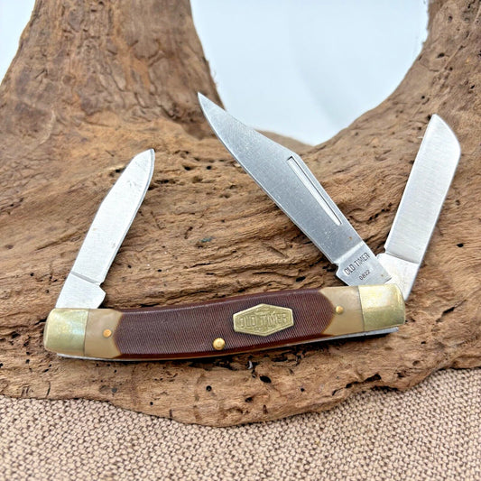SCHRADE Old Timer Senior Stockman 8OT Brown 3-Blade Folding Pocket KNIFE EDC -78