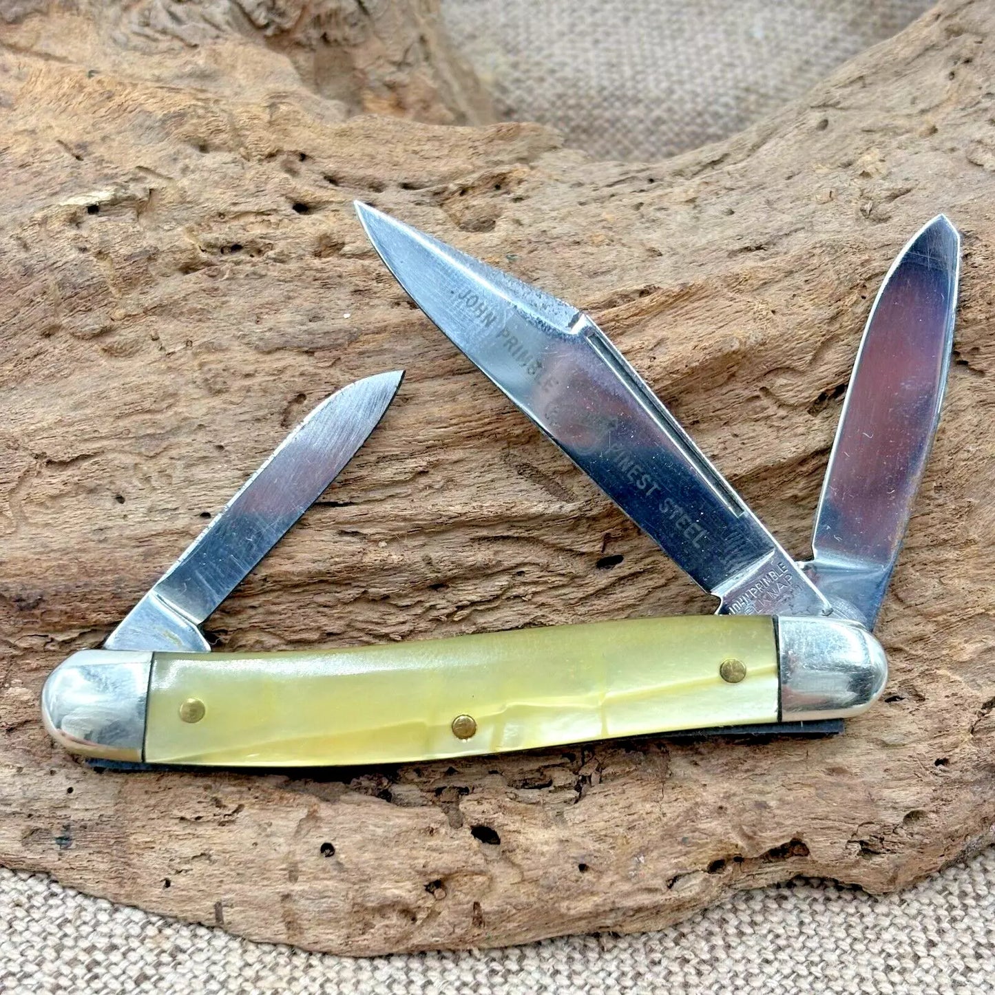John Primble USA Belknap HDW 731 Stockman 3 blade Knife, faux pearl Handle (134)