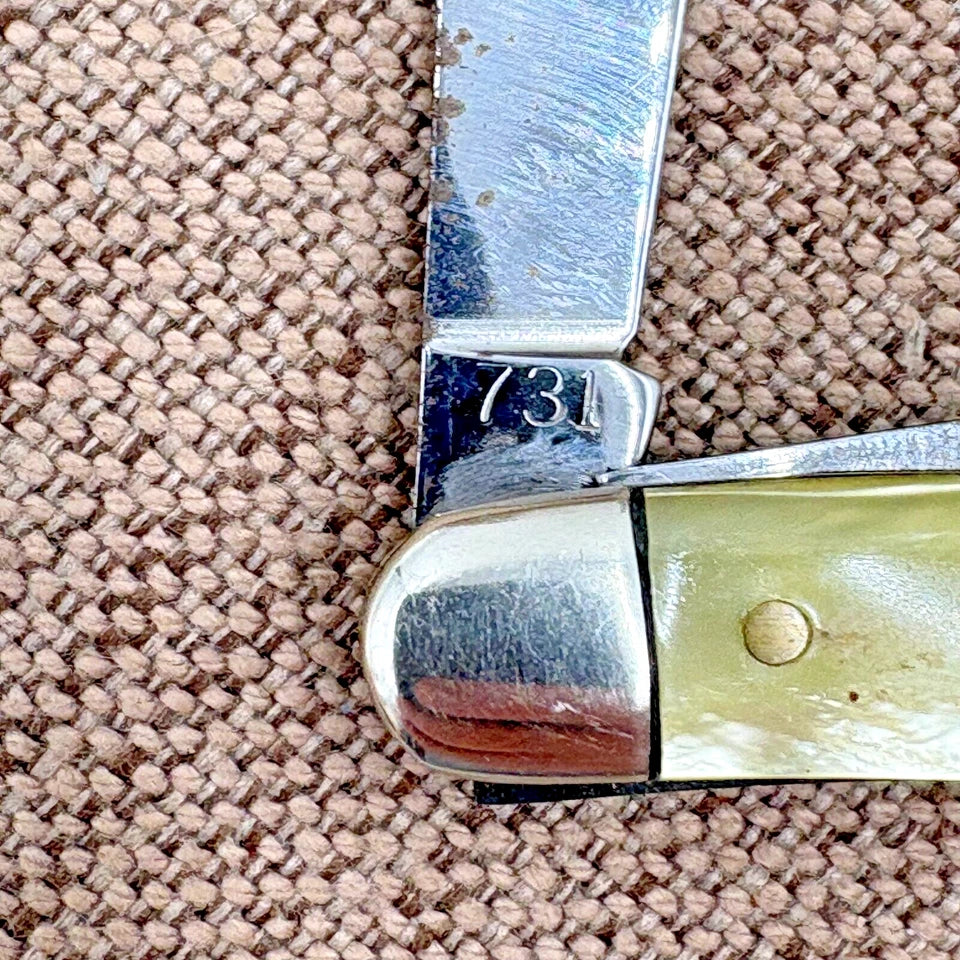 John Primble USA Belknap HDW 731 Stockman 3 blade Knife, faux pearl Handle (134)