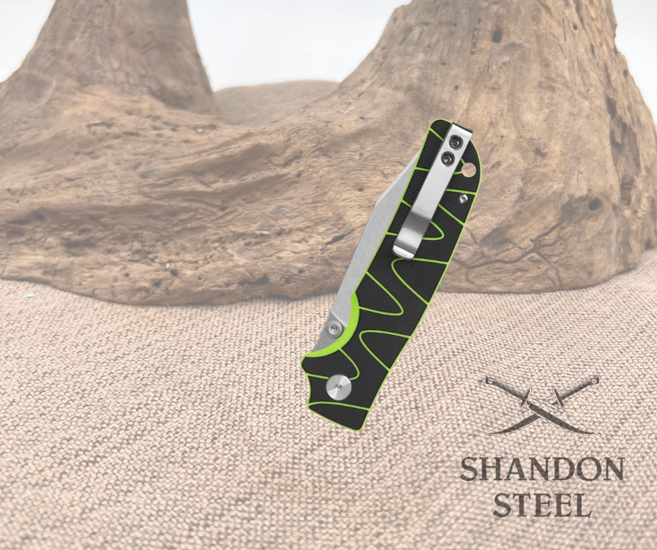 QSP Kali Button Lock Pocket Knife 14C28N Blade Black/Neon G10 Handle QS159-C1