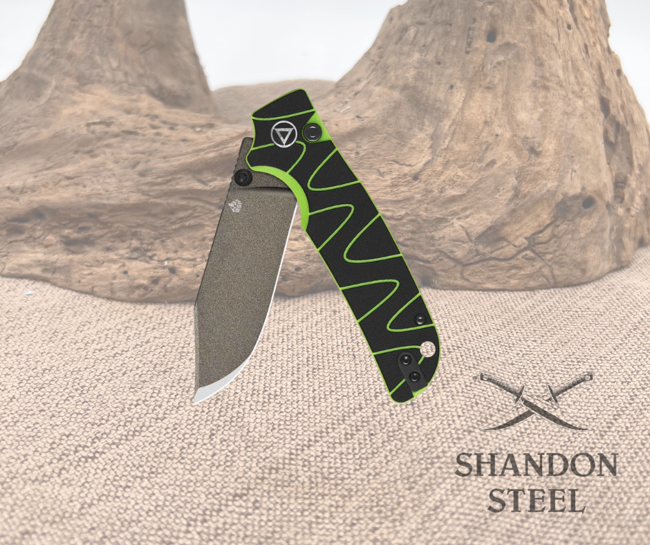 QSP Kali Button Lock Pocket Knife 14C28N Blade Black/Neon G10 Handle QS159-C2