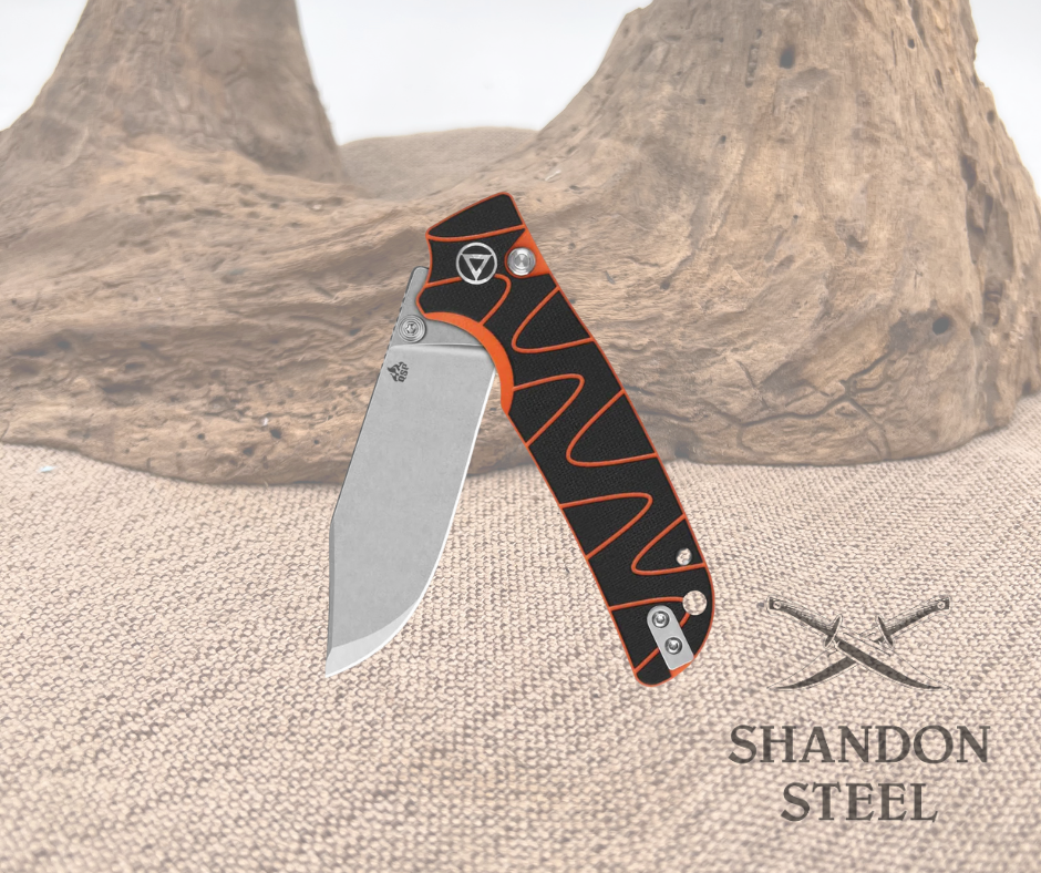 QSP Kali Button Lock Pocket Knife 14C28N Blade Black/Orange G10 Handle QS159-D1
