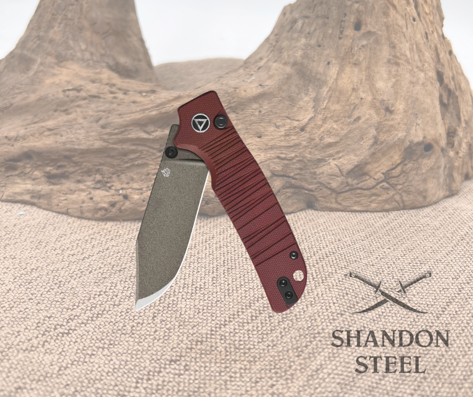 QSP Kali Button Lock Pocket Knife 14C28N Blade Dark Red G10 Handle QS159-A2