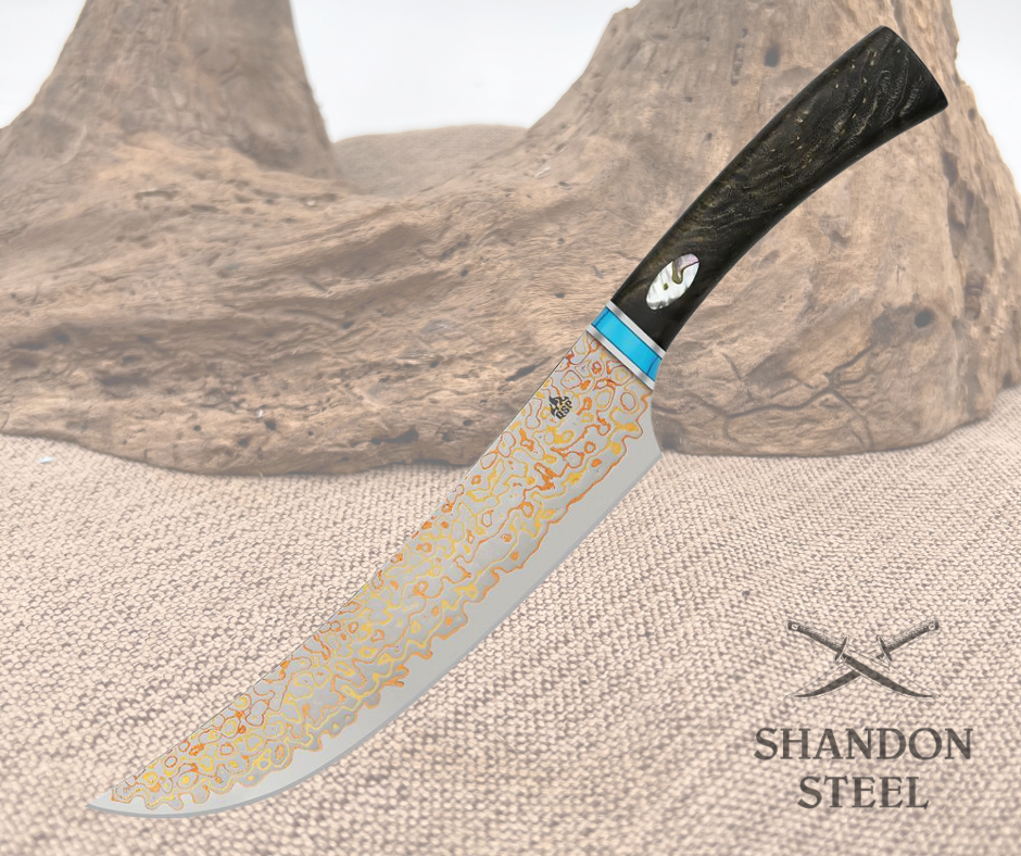 QSP Kitchen Knife 7.75'' Copper Damascus Butcher Knife QS-KK-006B