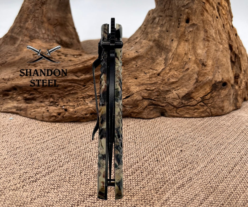 Rite Edge Folder Knife Folding Drop Point Pocket Knife Camo Thumb Stud (26)