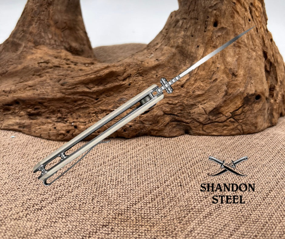 SENCUT Stratex Flipper & Thumb Stud Knife Ivory G10 Handle (3.17" Satin Finished 9Cr18MoV Blade) S25055-2