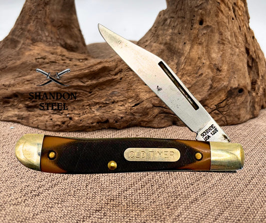 Schrade Old Timer Knife Made in USA 12OT Pal Sawcut Delrin Handles Vintage(38)