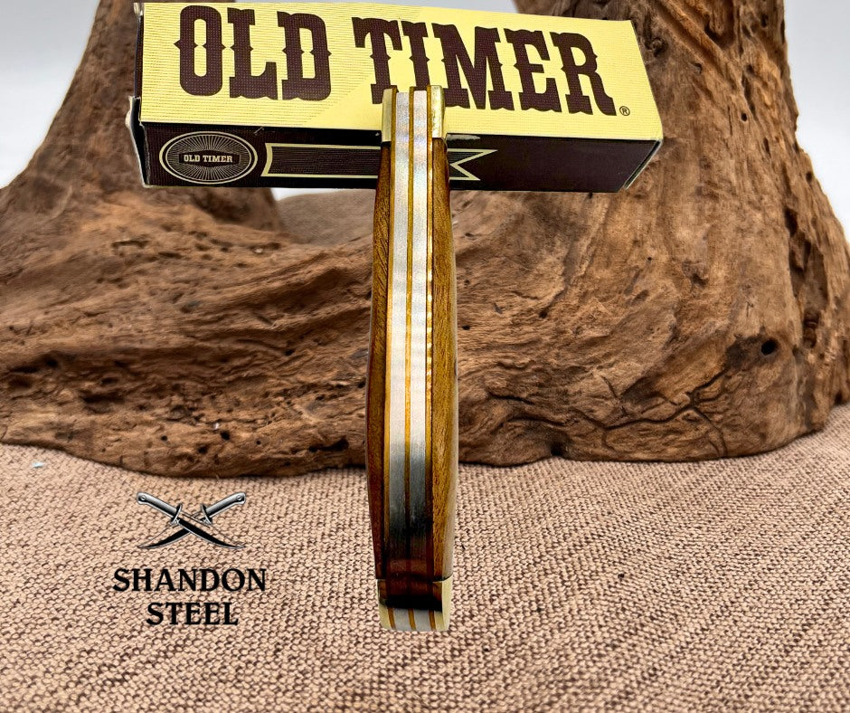 Schrade Trapper Old Timer Pocket Knife Stainless Blade Desert Iron Wood Handle