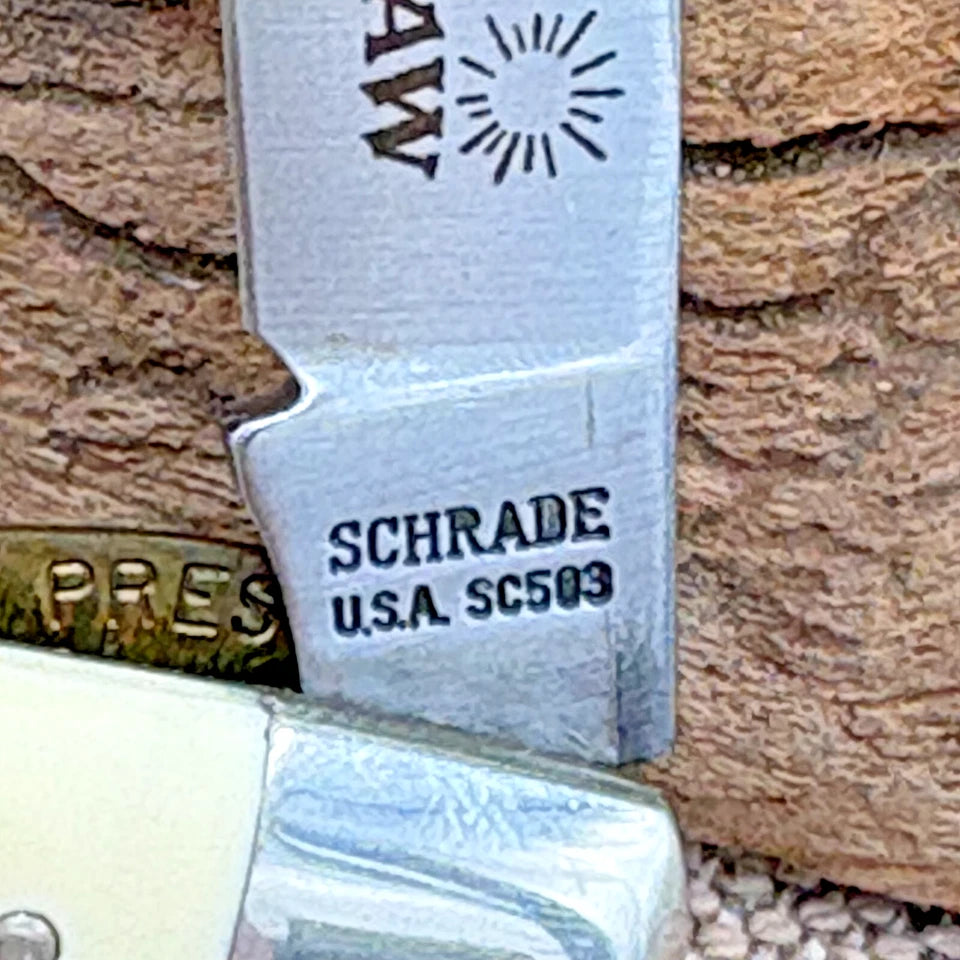 Schrade USA Vintage Scrimshaw SC503 Catfish Themed Folding Pocket Knife (242)