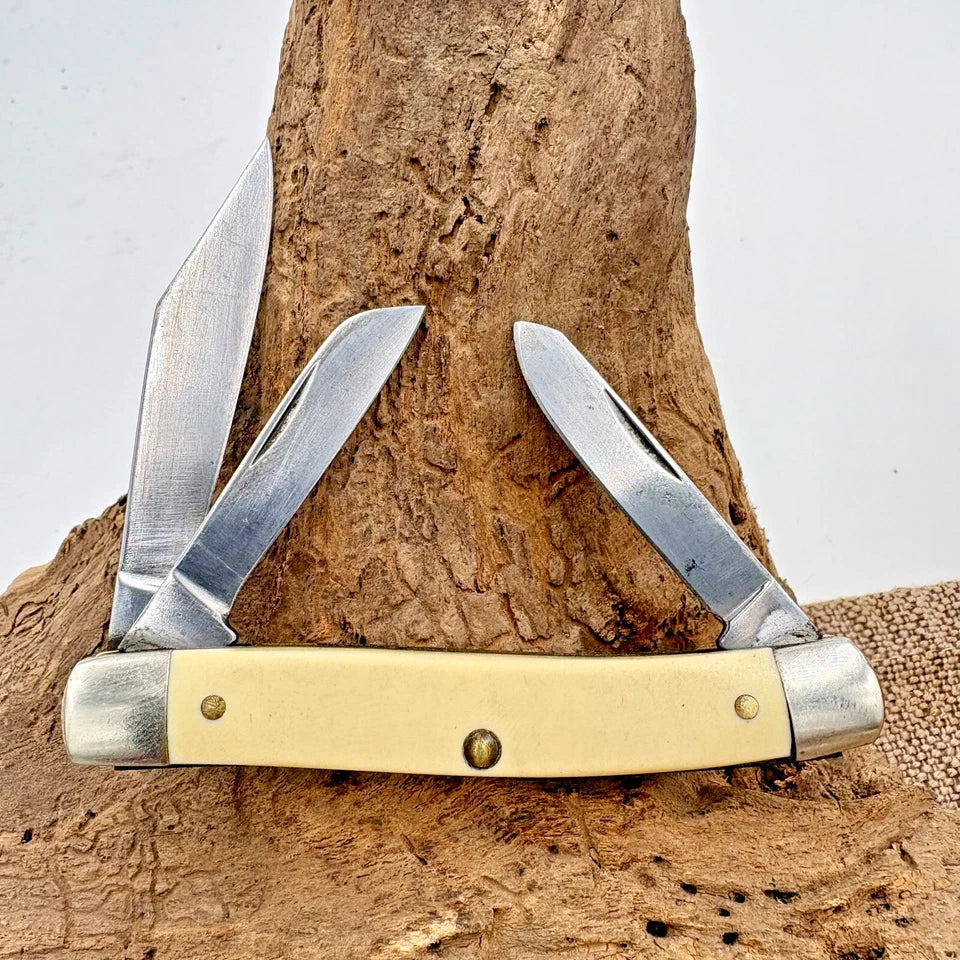 Sears Stockman USA 95303 Vintage Pocket Knife 3 Carbon Steel Blades Delrin (113)