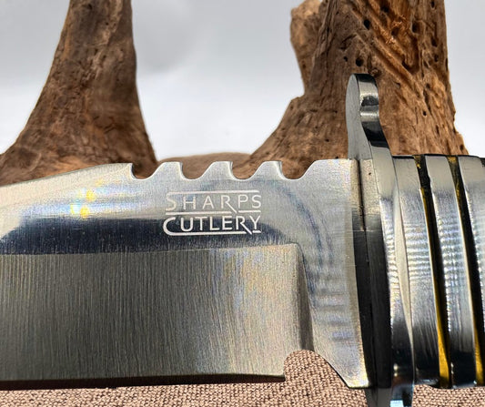 Sharps Cutlery Fixed Blade Bowie Knife with Silver Cross Shield and Sheath (03)