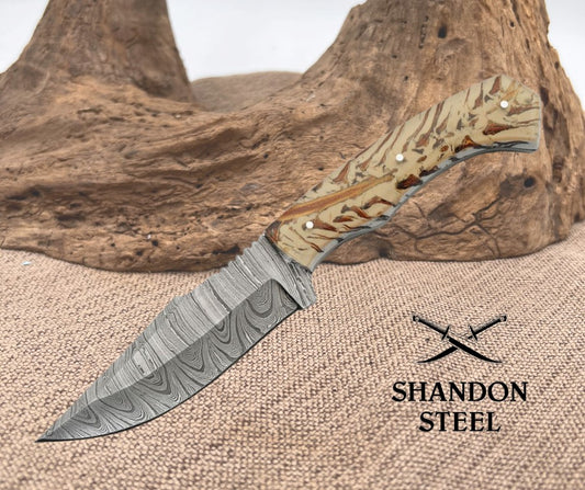Snowpeak Hunter Damascus Fixed Blade 1316