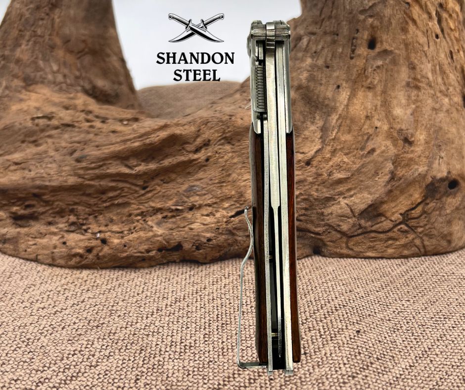 Steel River Pocket Knife SR102-W Stainless Blade Belt Clip Wood handle (183)