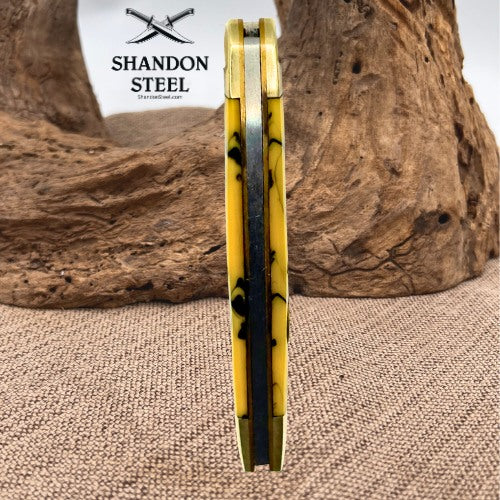 Steel Warrior Little Copperhead 2-Blade Pocket Knife Yellow & Black Swirl (51)