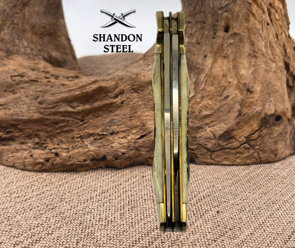 Steel Warrior Copperhead Deer Stag Handle Pocket Knife with 440 Steel Blades 164