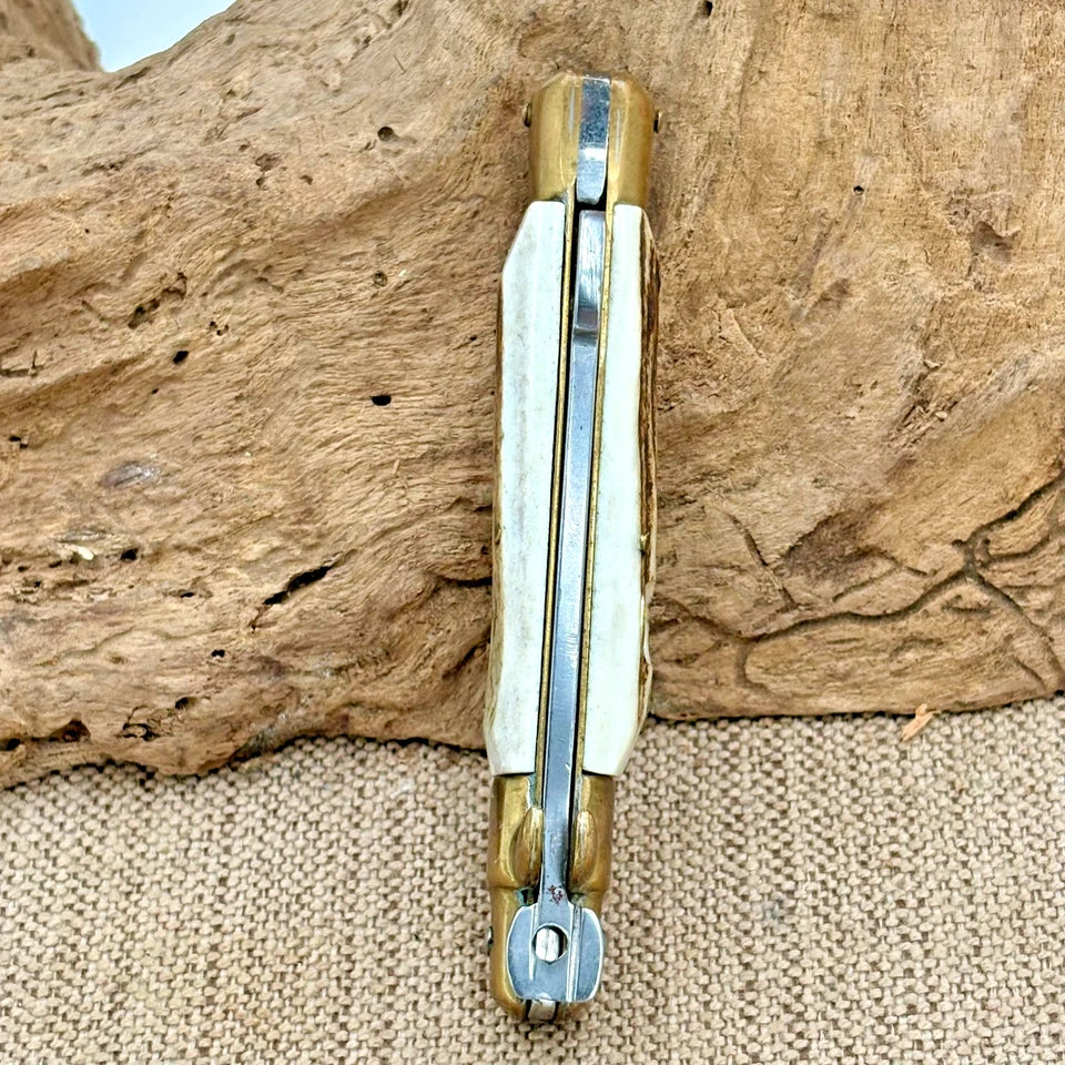 Stiletto Kissing Crane Lockback VTG Pocket Knife KC-46 Stag Handle, Italy (31)