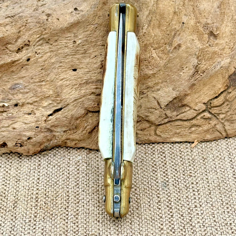 Stiletto Kissing Crane Lockback VTG Pocket Knife KC-46 Stag Handle, Italy (31)