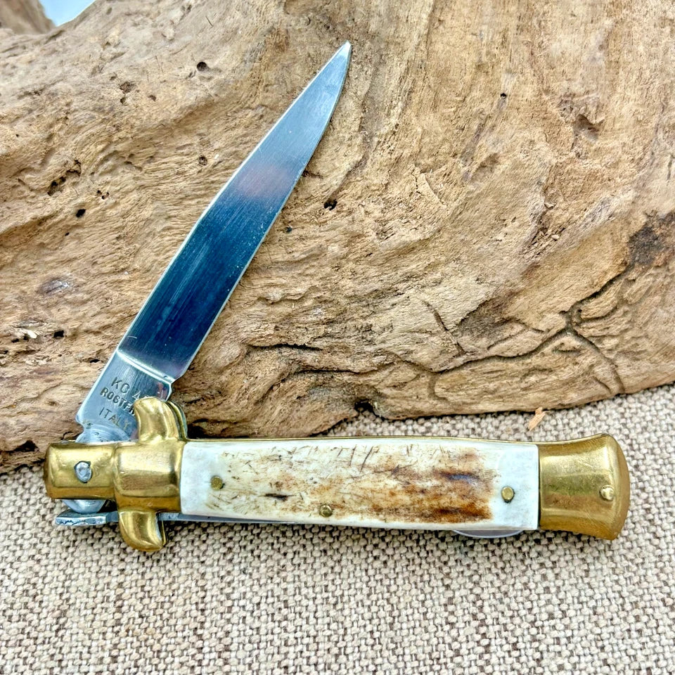 Stiletto Kissing Crane Lockback VTG Pocket Knife KC-46 Stag Handle, Italy (31)
