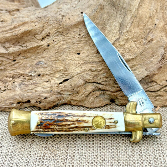 Stiletto Kissing Crane Lockback VTG Pocket Knife KC-46 Stag Handle, Italy (31)