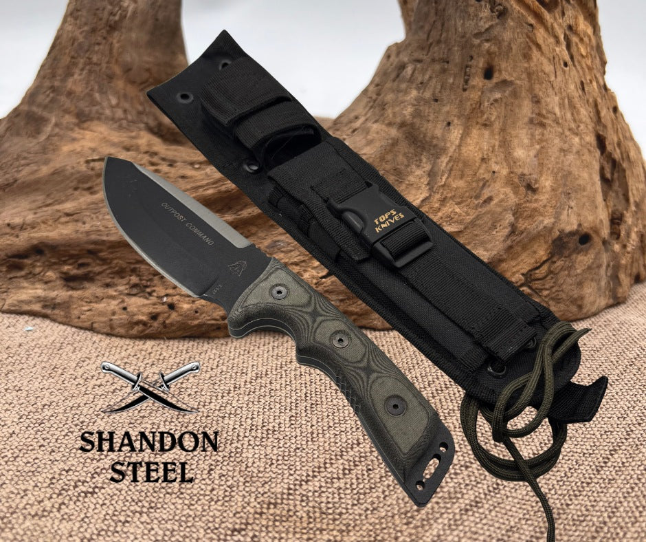 TOPS Knives USA Outpost Command Fixed Blade Bushcraft Knife w/ Micarta (100)