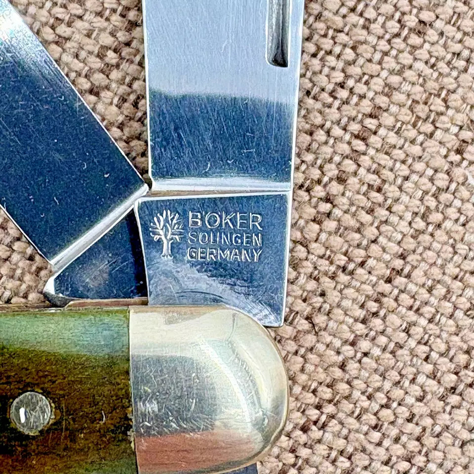 Boker Solingen Germany Tree Brand Green Bone 3 Blade Stockman Folding knife(167)