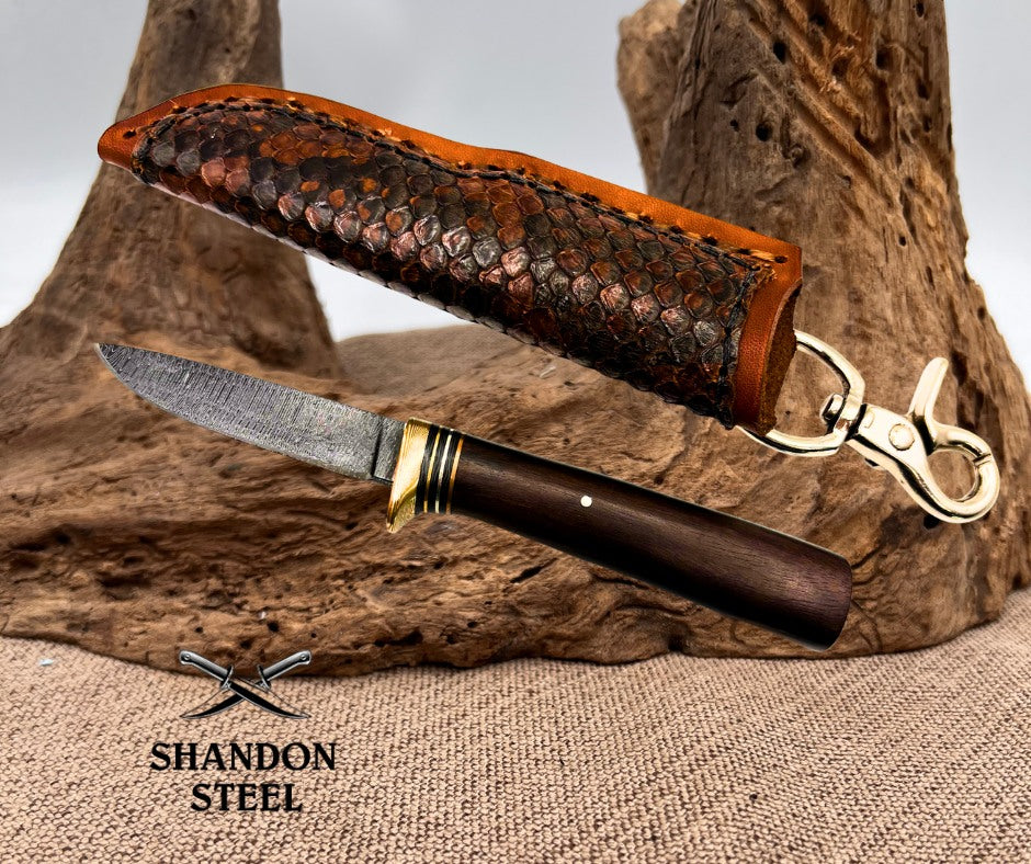 Burr Oak USA Handmade Damascus  Bird and Trout Custom Knife Leather Sheath (09)