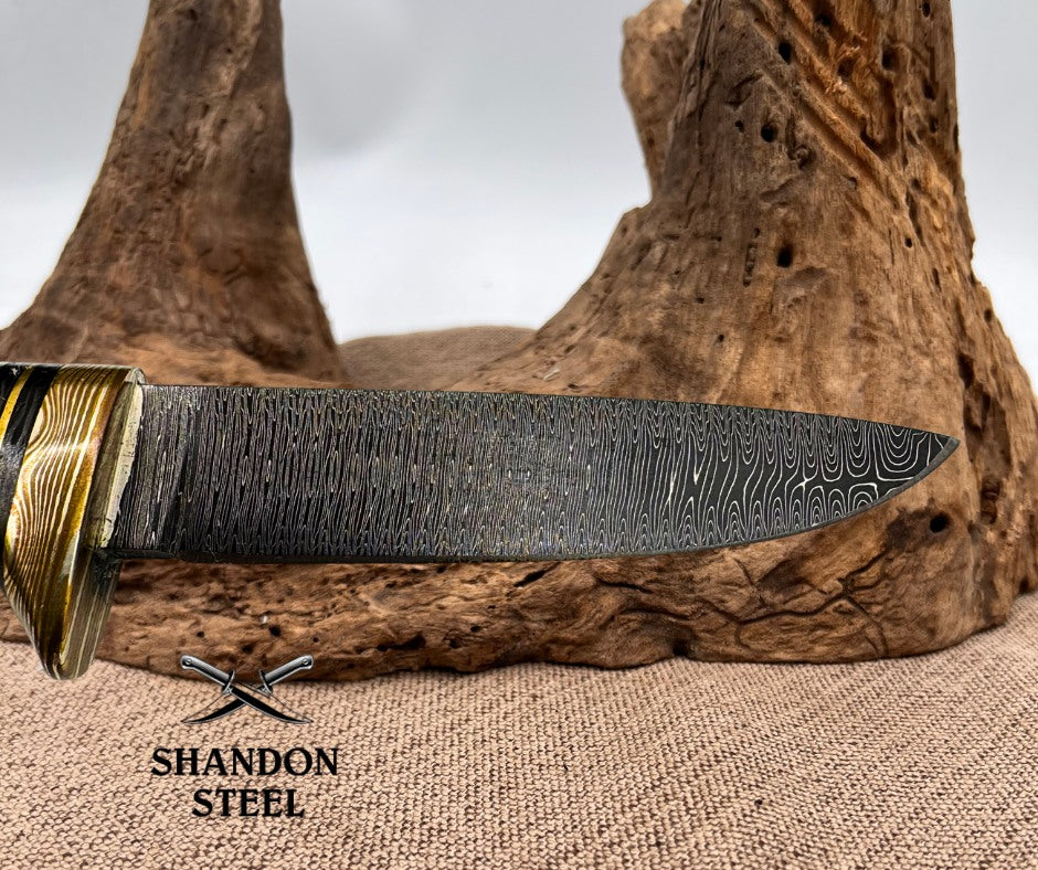 Burr Oak USA Handmade Damascus  Bird and Trout Custom Knife Leather Sheath (09)