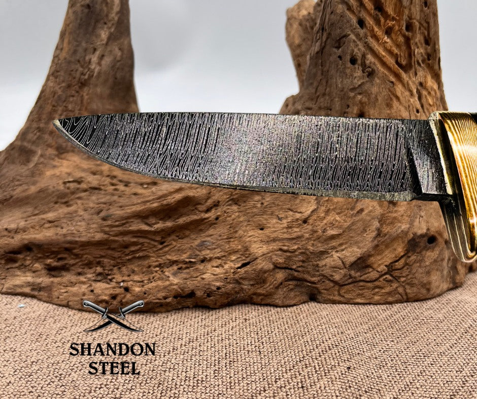 Burr Oak USA Handmade Damascus  Bird and Trout Custom Knife Leather Sheath (09)