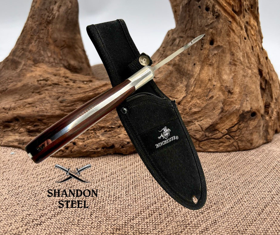 Winchester 4 inch Gut Hook Fixed Blade Wood Handle Hunting Knife with Sheath 40