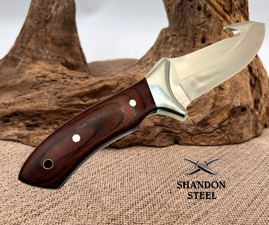 Winchester 4 inch Gut Hook Fixed Blade Wood Handle Hunting Knife with Sheath 40