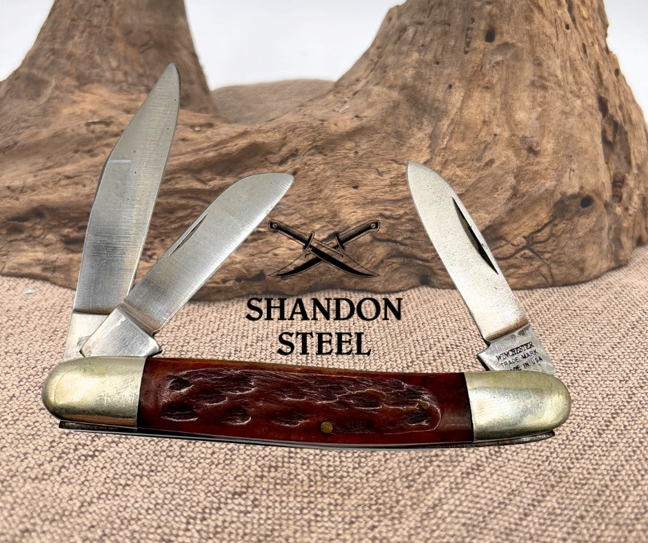 Winchester USA Jigged Bone 3 Blade Stockman Traditional Folding Pocket Knife(23)