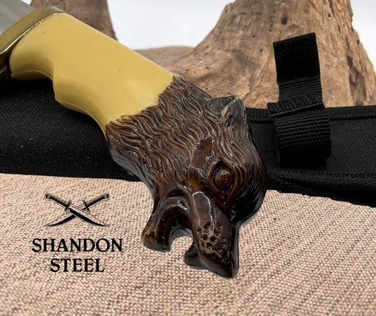 Collector’s Wolf Head 10.5 Inch Fixed Blade Knife Original Box w Sheath TR2219W