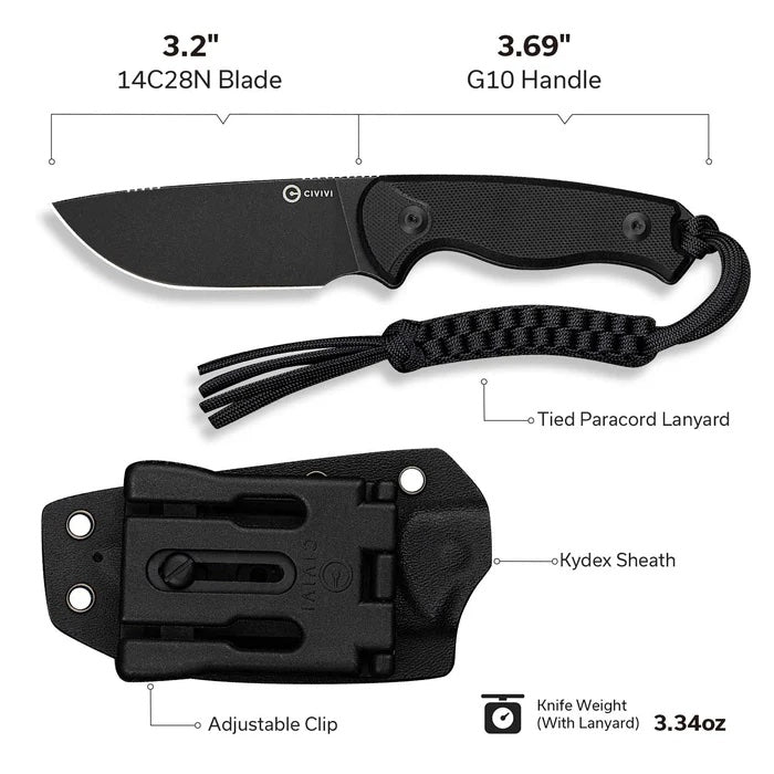 CIVIVI Timberbark Fixed Blade Knife G10 Handle (3.2" 14C28N Blade) C23094-1
