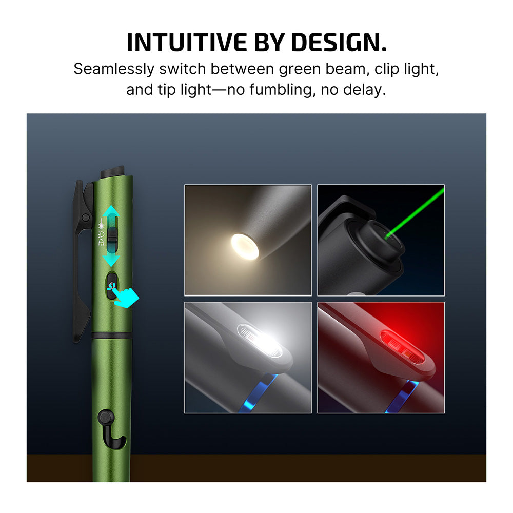 OLight O'Pen 3 Multifunctional Pen Light with 120 Lumens & Green Laser - OD Green